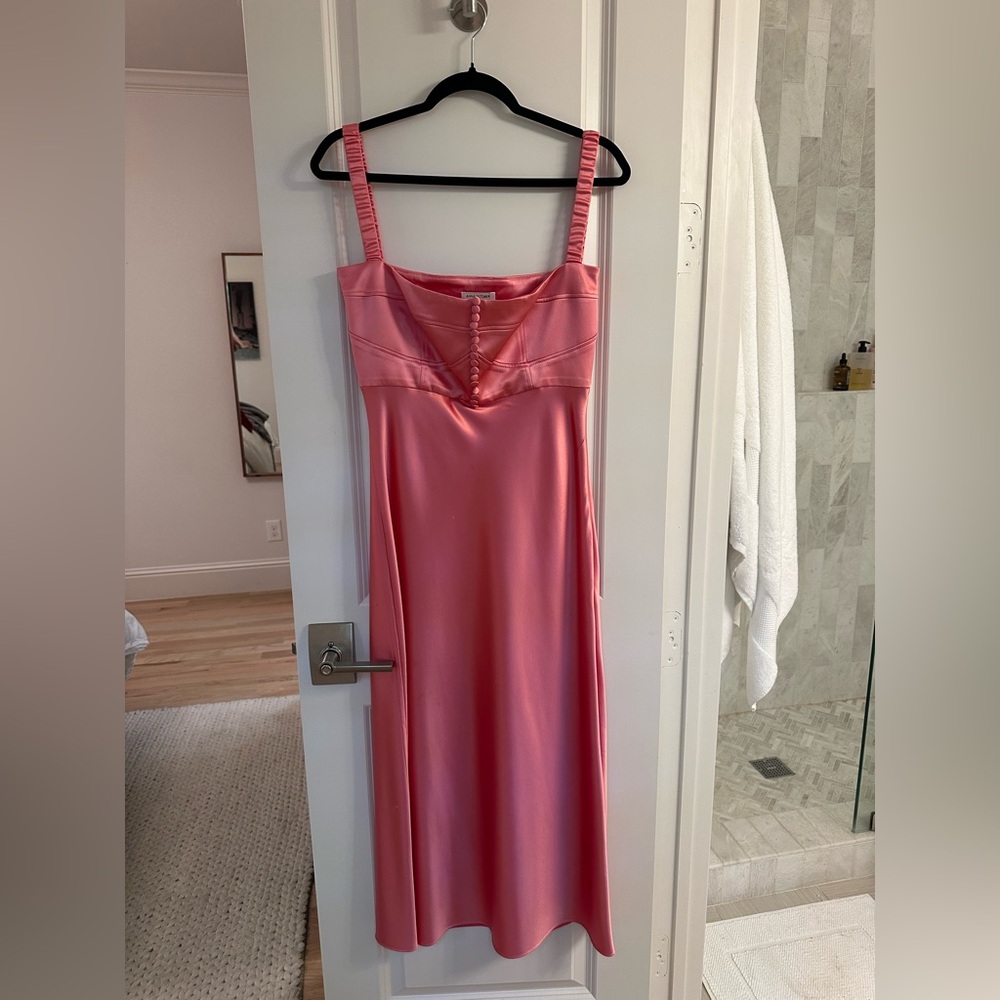Anna October Angela Satin Buster Midi Dress In Pink - Picture 3 of 7